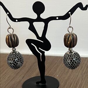 Premier Designs Silver and Black Textured Earrings